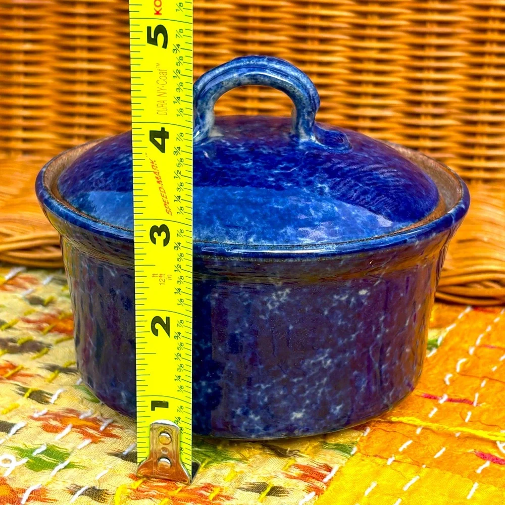 Original Signed Lidded Blue Ceramic Butter Dish